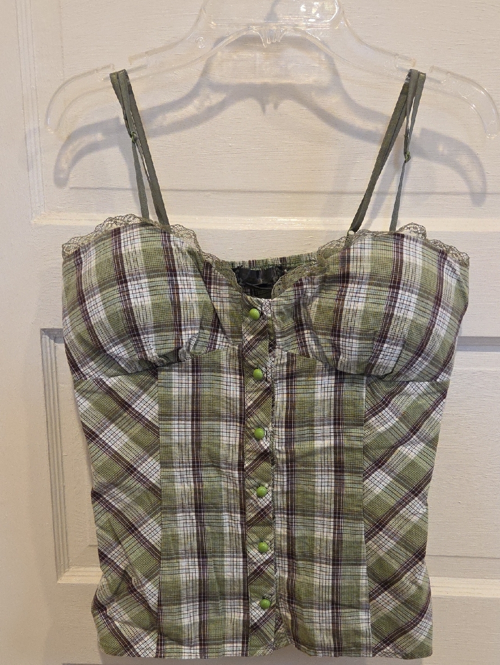 Mandee Olive Green Plaid Bustier Camisole